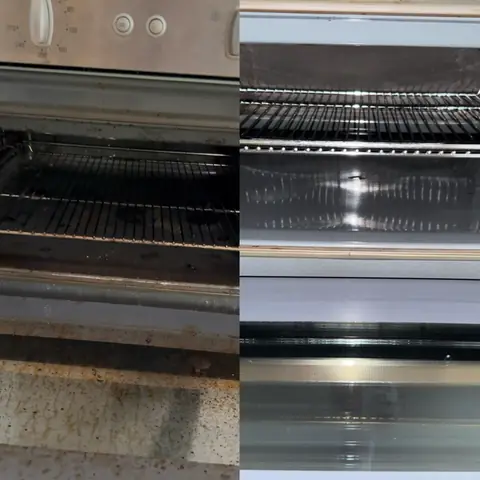 Oven before and after deep cleaning of grease and baked-on residue